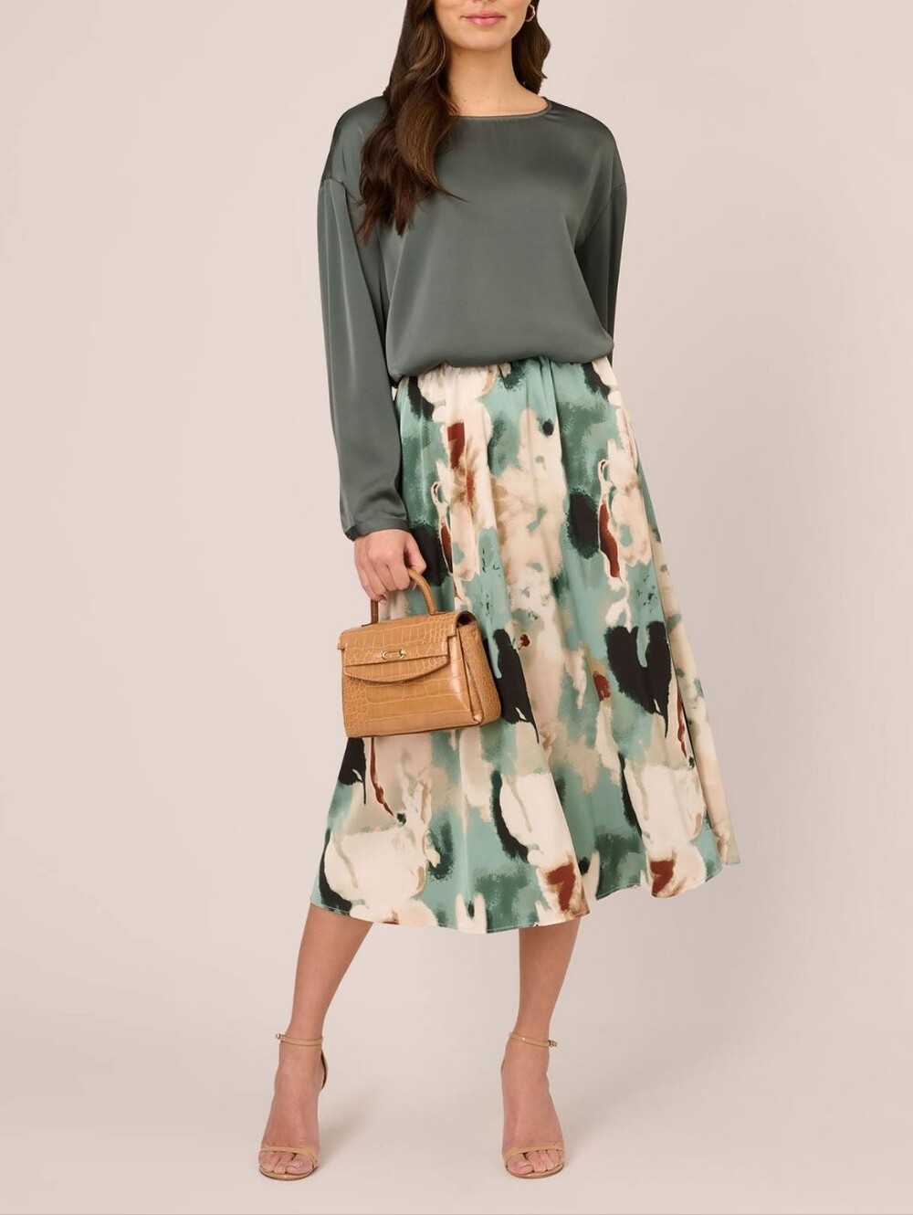 Satin Abstract Midi Skirt | Adrianna Papell